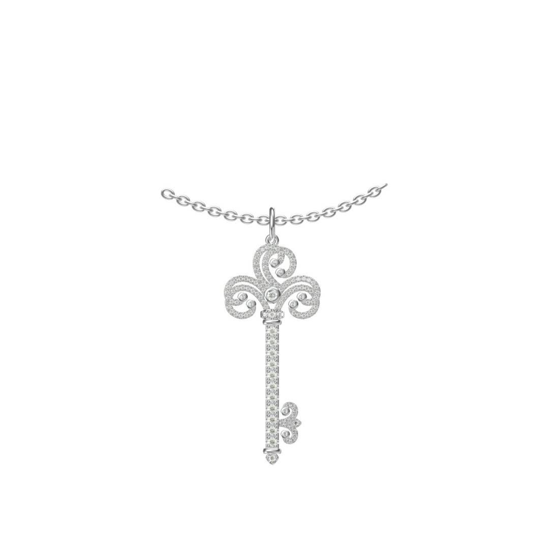 Tiffany & Co Elegant Silver Key Pendant with Diamonds